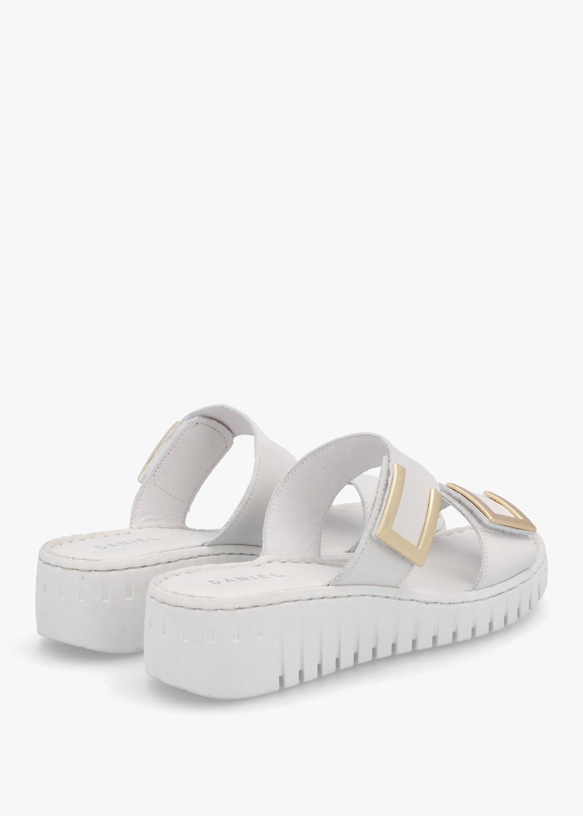 Lorli White Leather Two Strap Low Wedge Sandals