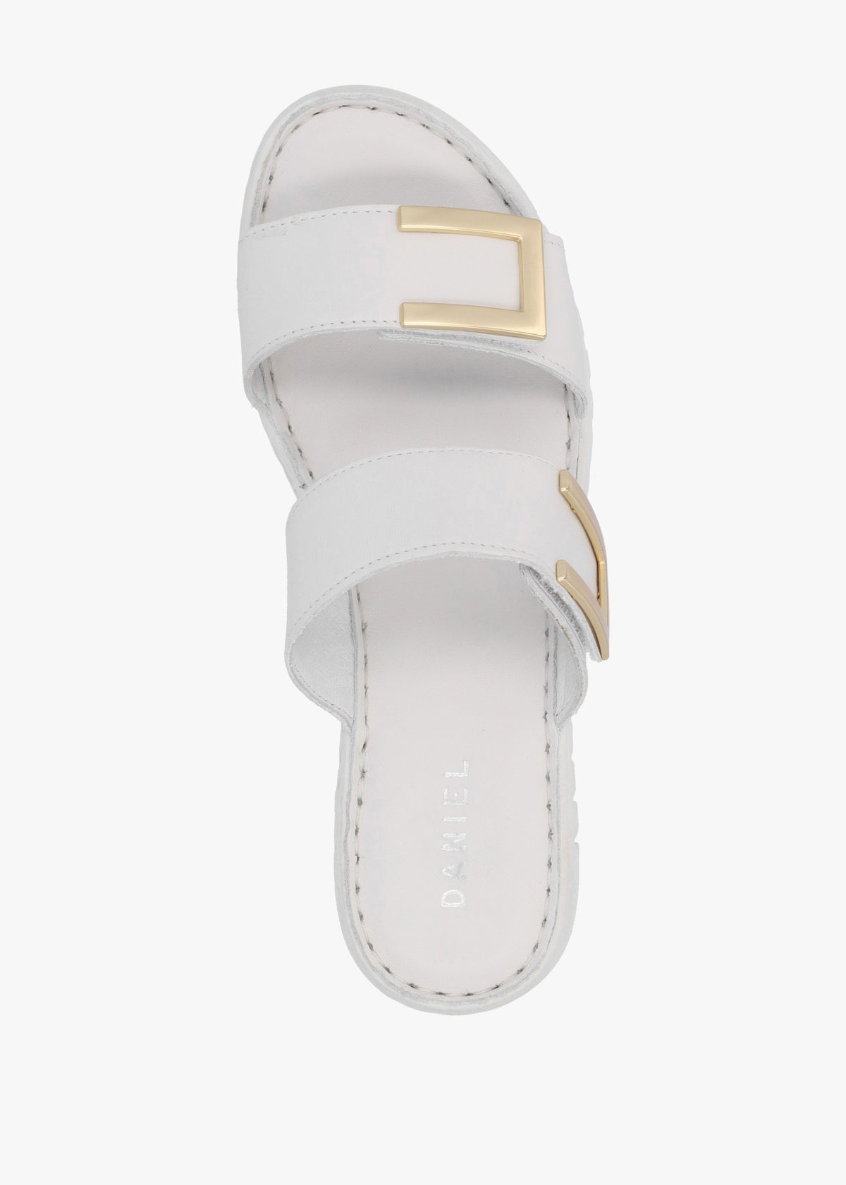 Lorli White Leather Two Strap Low Wedge Sandals