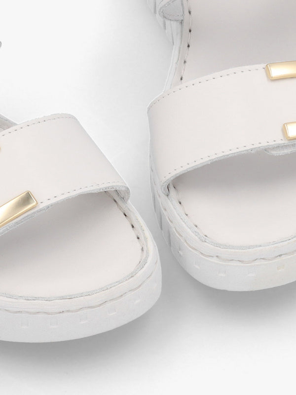 Lorli White Leather Two Strap Low Wedge Sandals