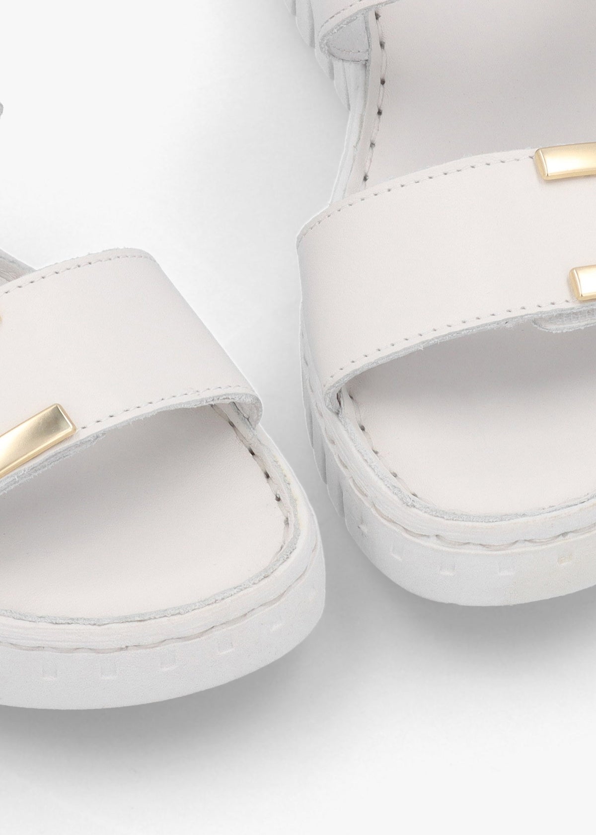 Lorli White Leather Two Strap Low Wedge Sandals