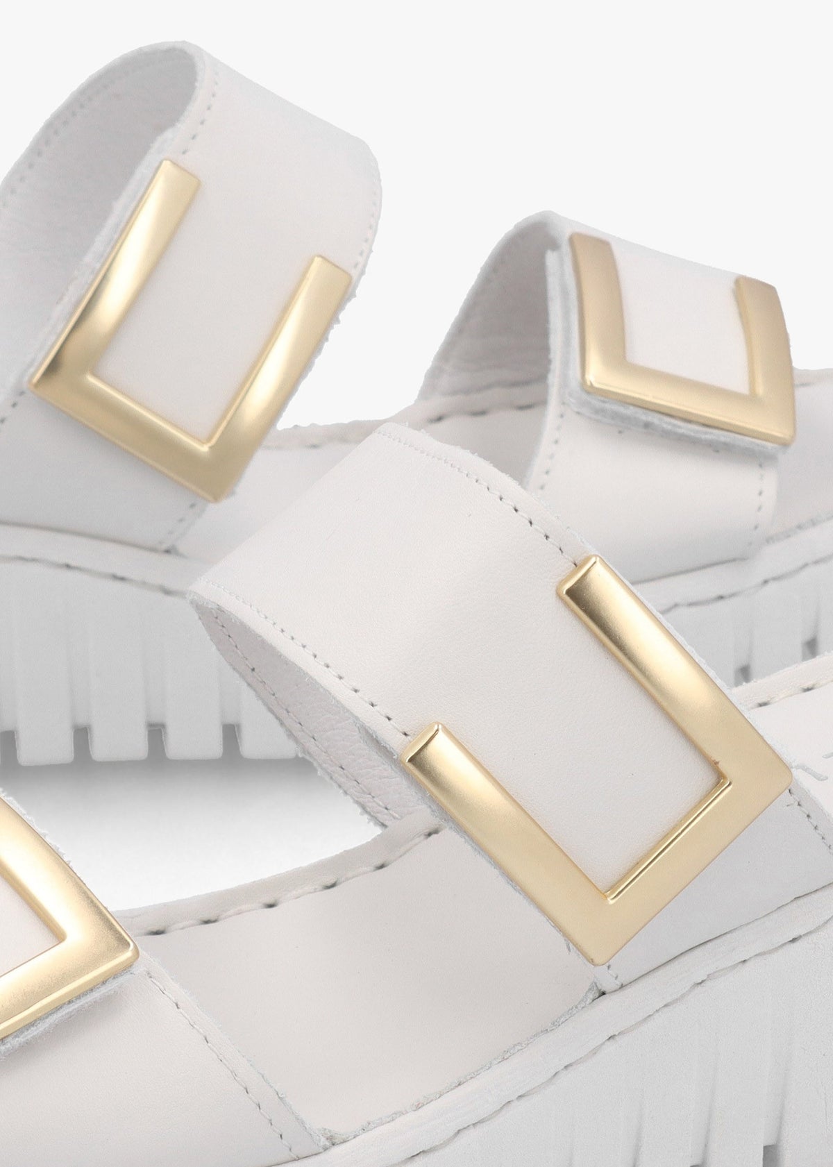 Lorli White Leather Two Strap Low Wedge Sandals