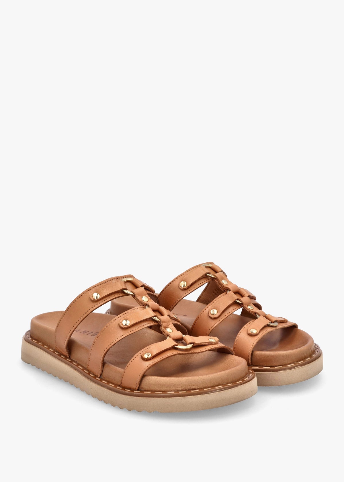 Ilene Tan Leather Three Bar Chunky Mules