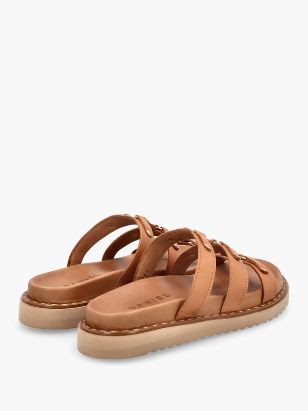 Ilene Tan Leather Three Bar Chunky Mules