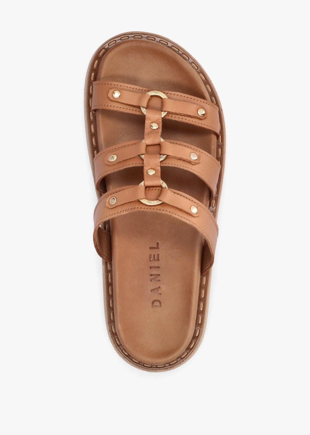 Ilene Tan Leather Three Bar Chunky Mules