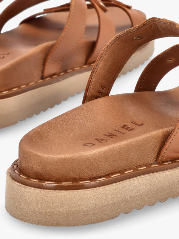 Ilene Tan Leather Three Bar Chunky Mules