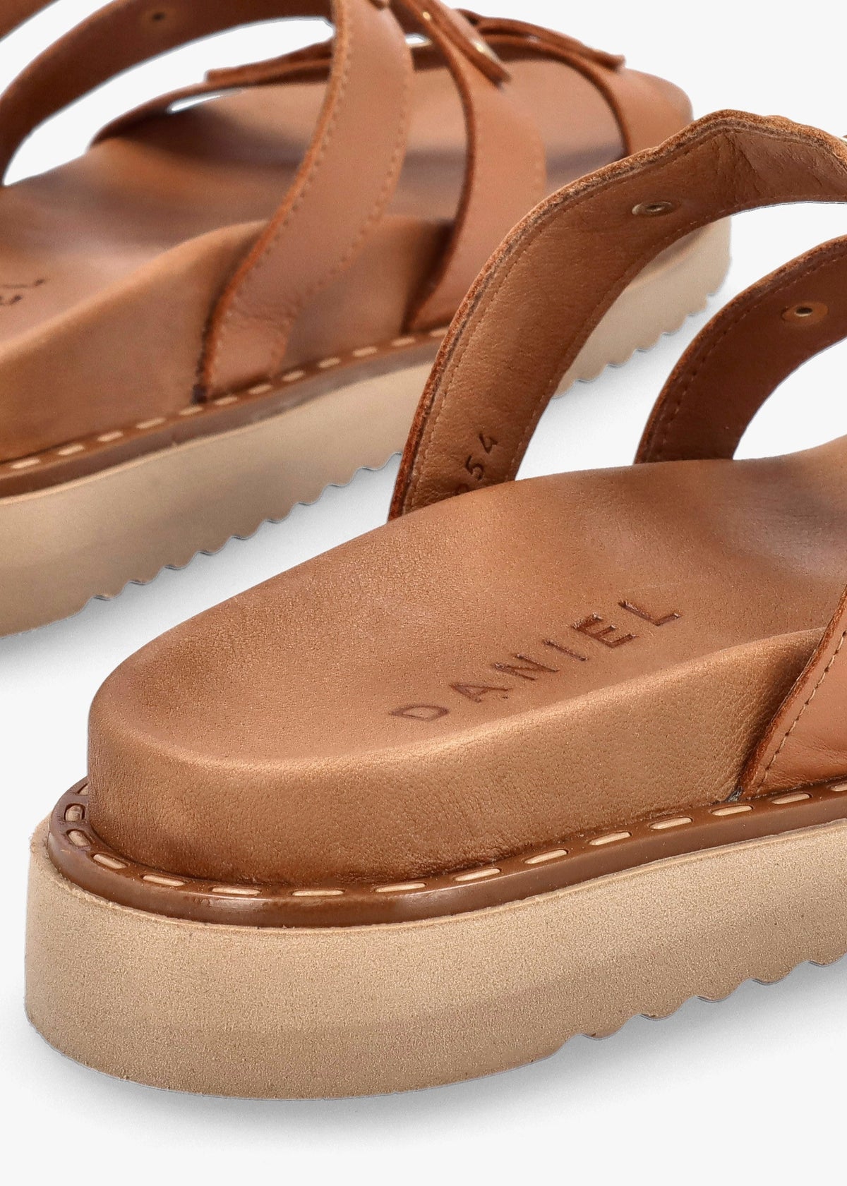 Ilene Tan Leather Three Bar Chunky Mules