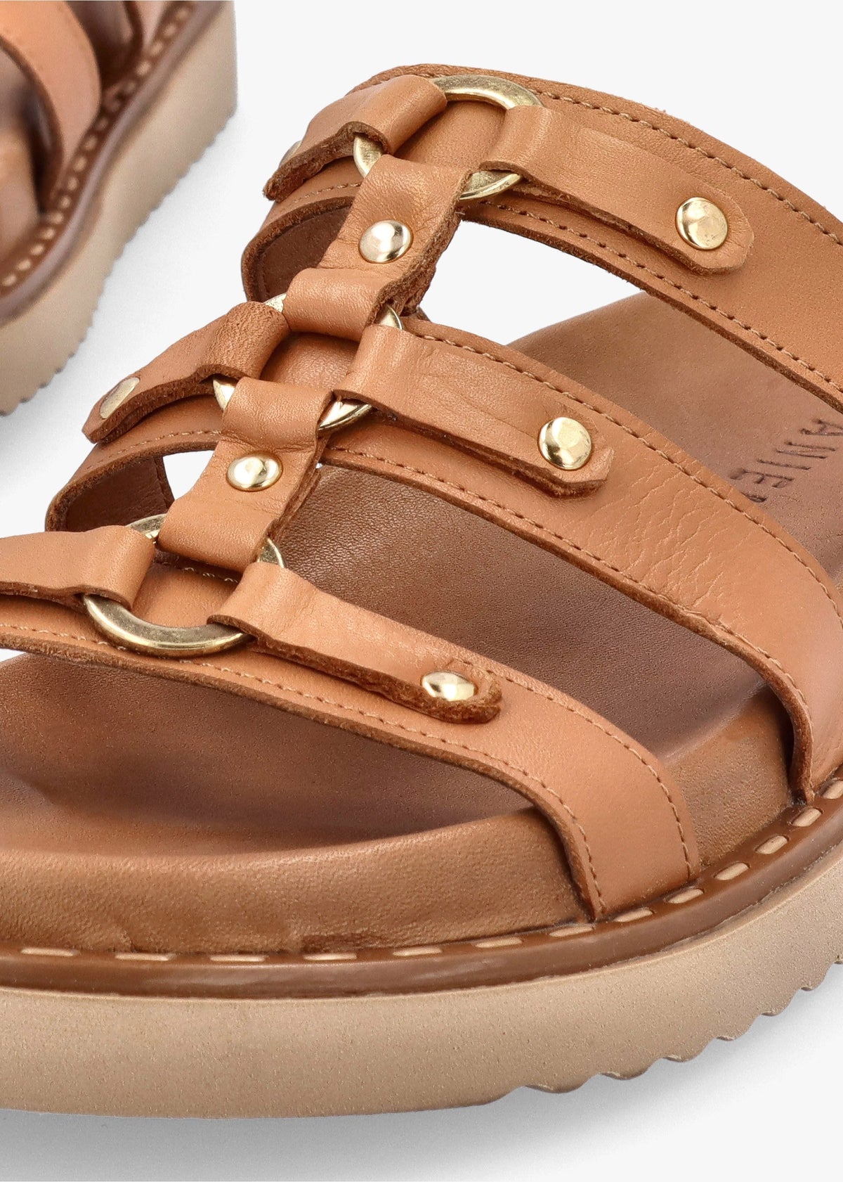 Ilene Tan Leather Three Bar Chunky Mules