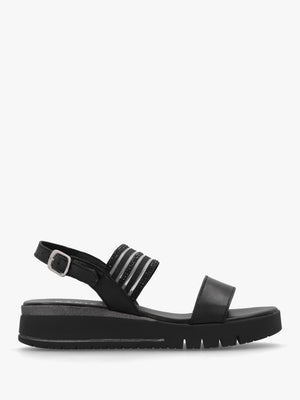 Lozette Black Leather Low Wedge Sandals