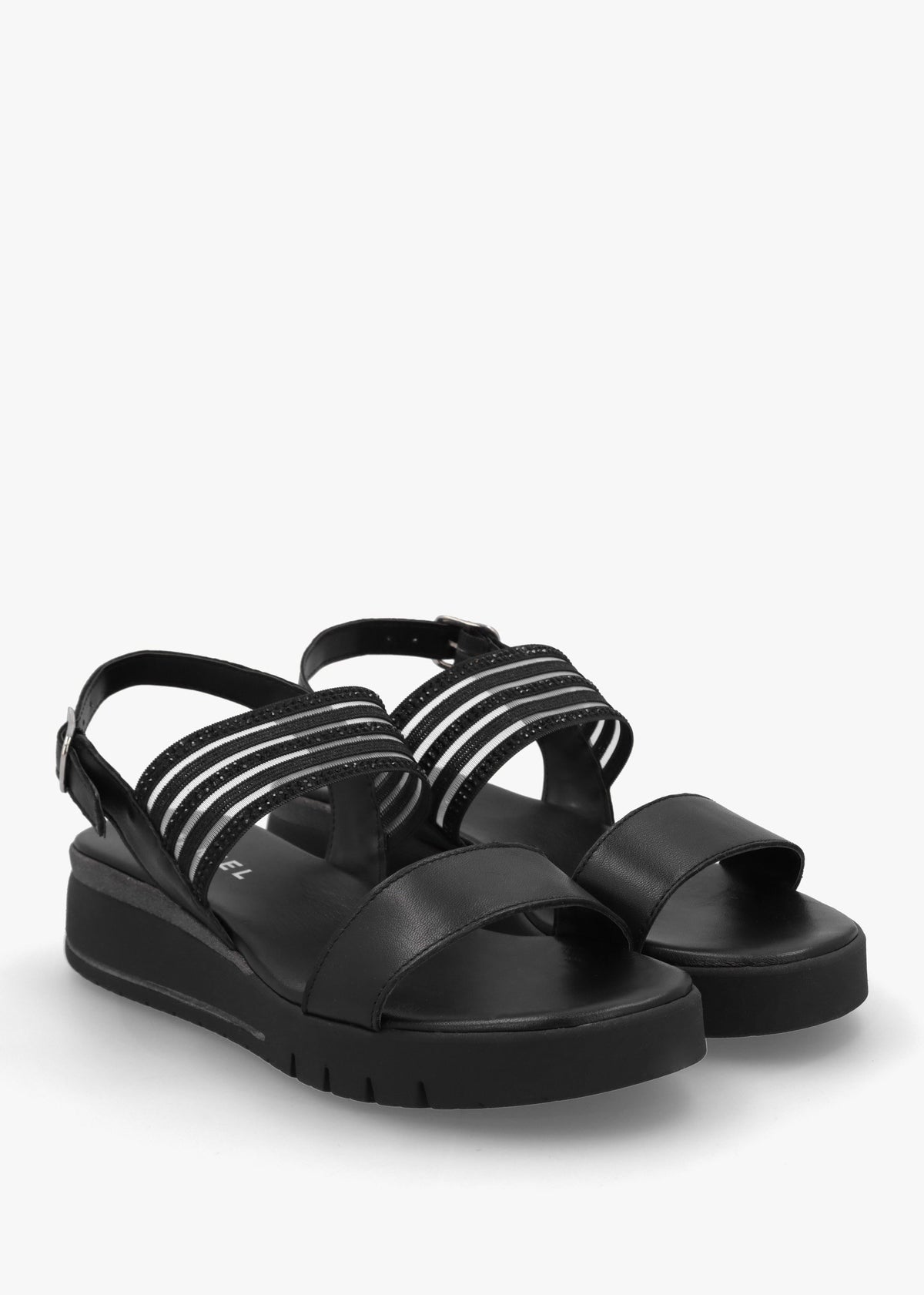 Lozette Black Leather Low Wedge Sandals