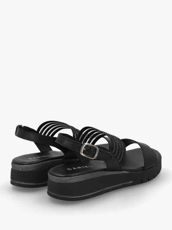 Lozette Black Leather Low Wedge Sandals