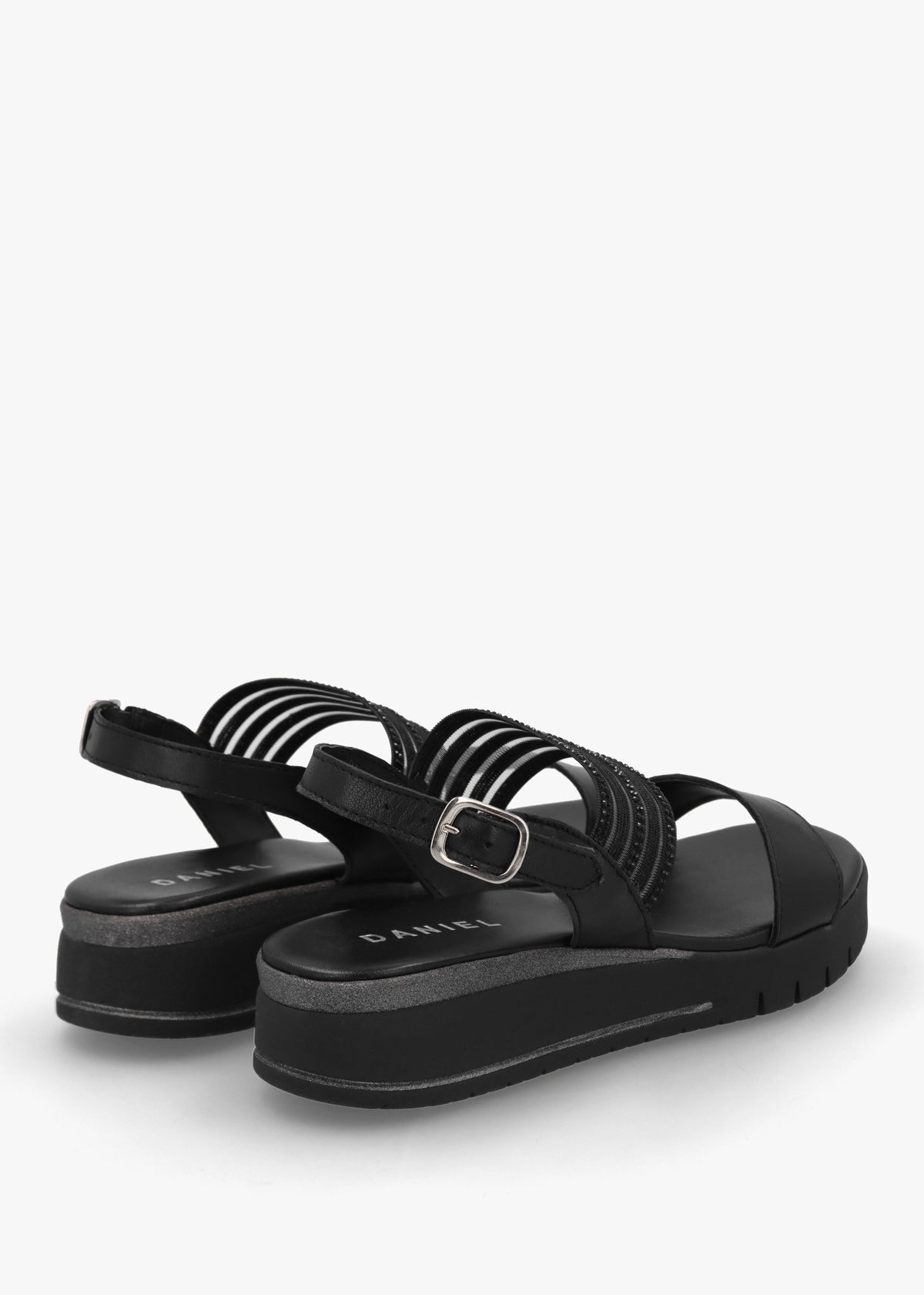 Lozette Black Leather Low Wedge Sandals