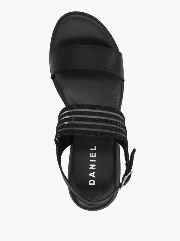 Lozette Black Leather Low Wedge Sandals