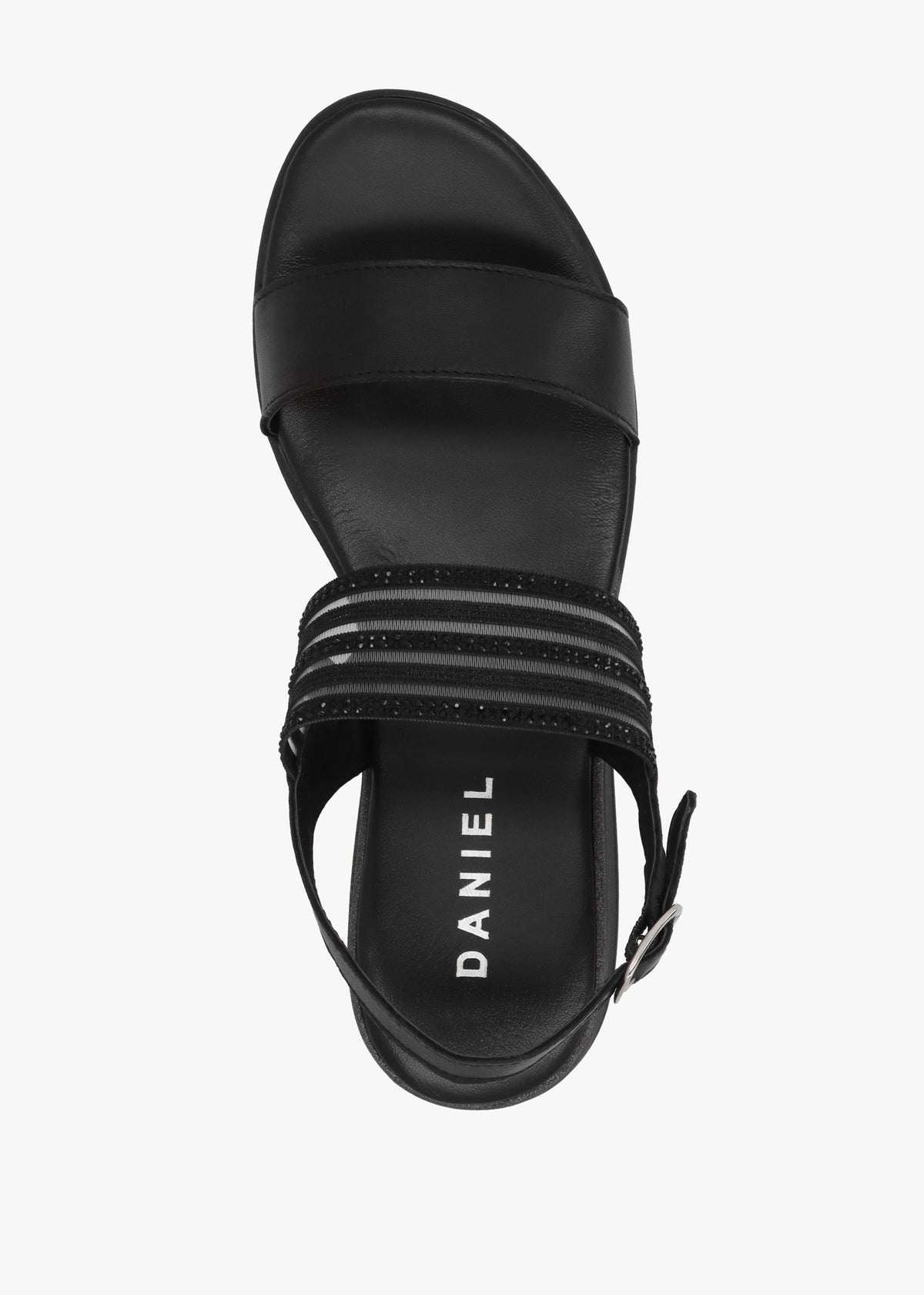 Lozette Black Leather Low Wedge Sandals