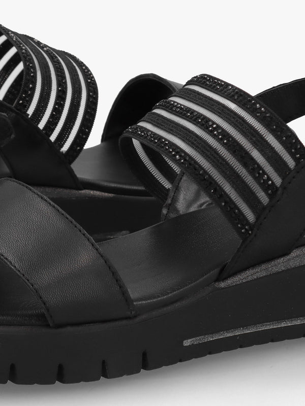 Lozette Black Leather Low Wedge Sandals