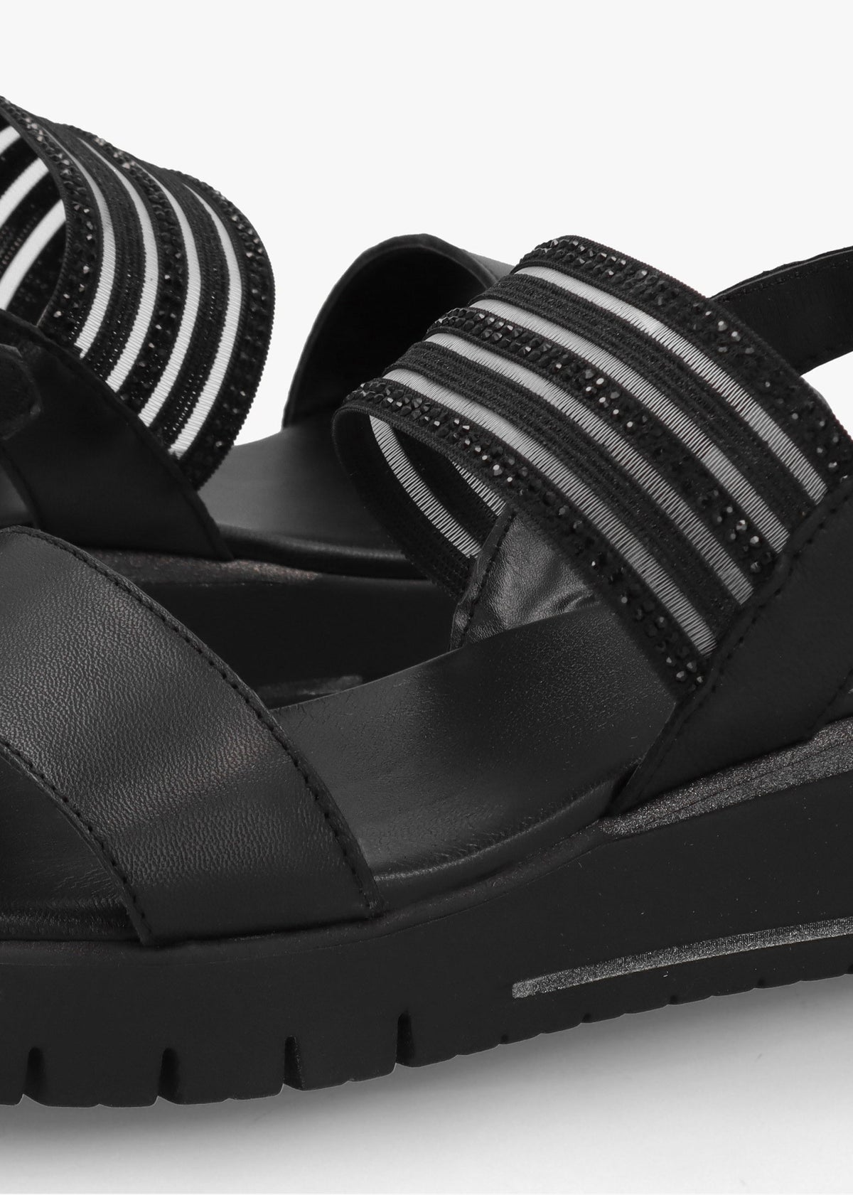 Lozette Black Leather Low Wedge Sandals