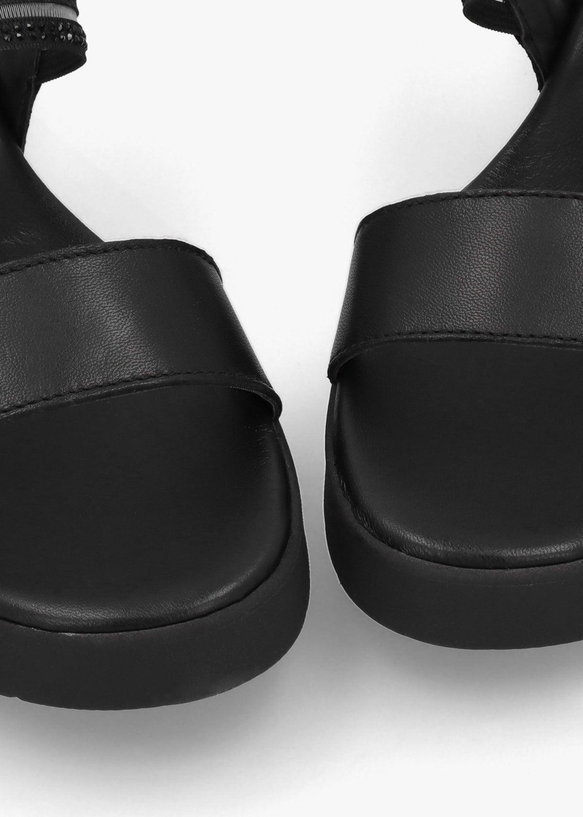 Lozette Black Leather Low Wedge Sandals