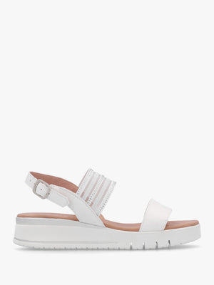 Lozette White Leather Low Wedge Sandals
