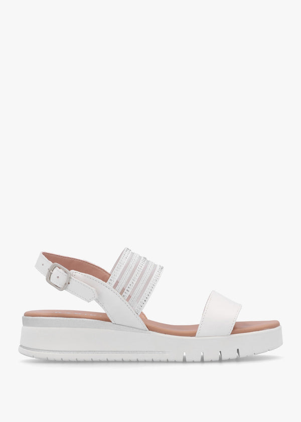 Lozette White Leather Low Wedge Sandals