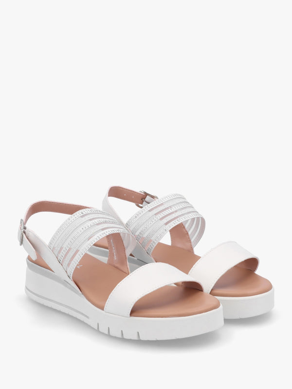 Lozette White Leather Low Wedge Sandals