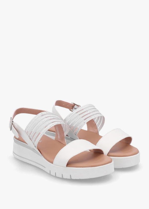 Lozette White Leather Low Wedge Sandals