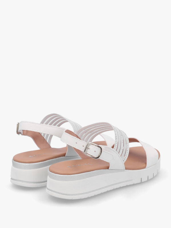 Lozette White Leather Low Wedge Sandals