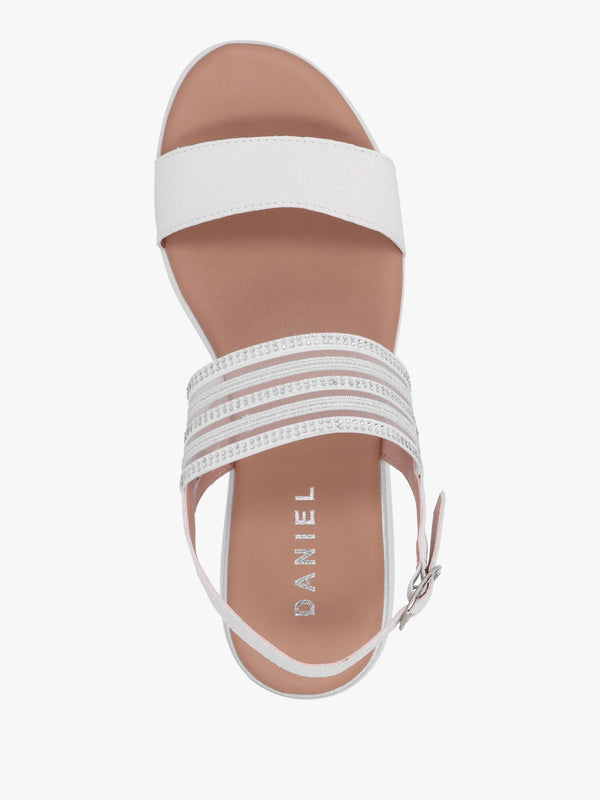 Lozette White Leather Low Wedge Sandals