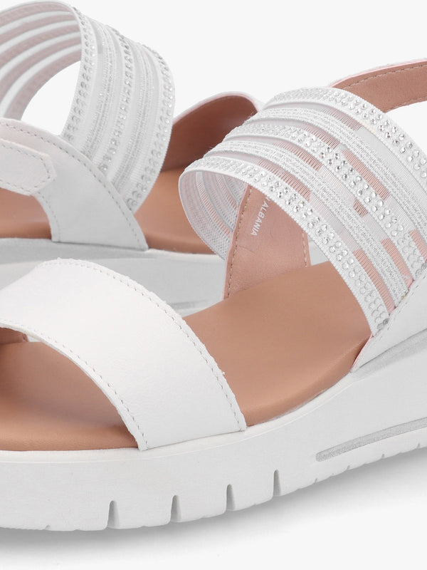 Lozette White Leather Low Wedge Sandals