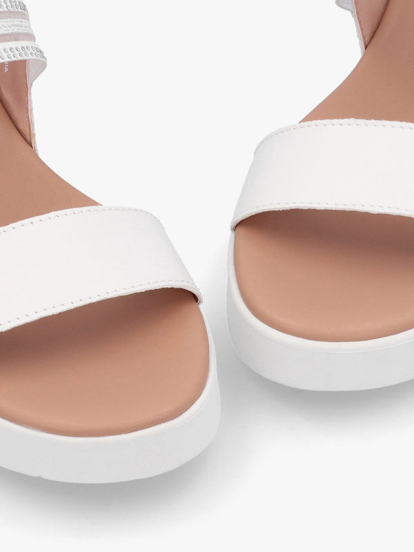 Lozette White Leather Low Wedge Sandals