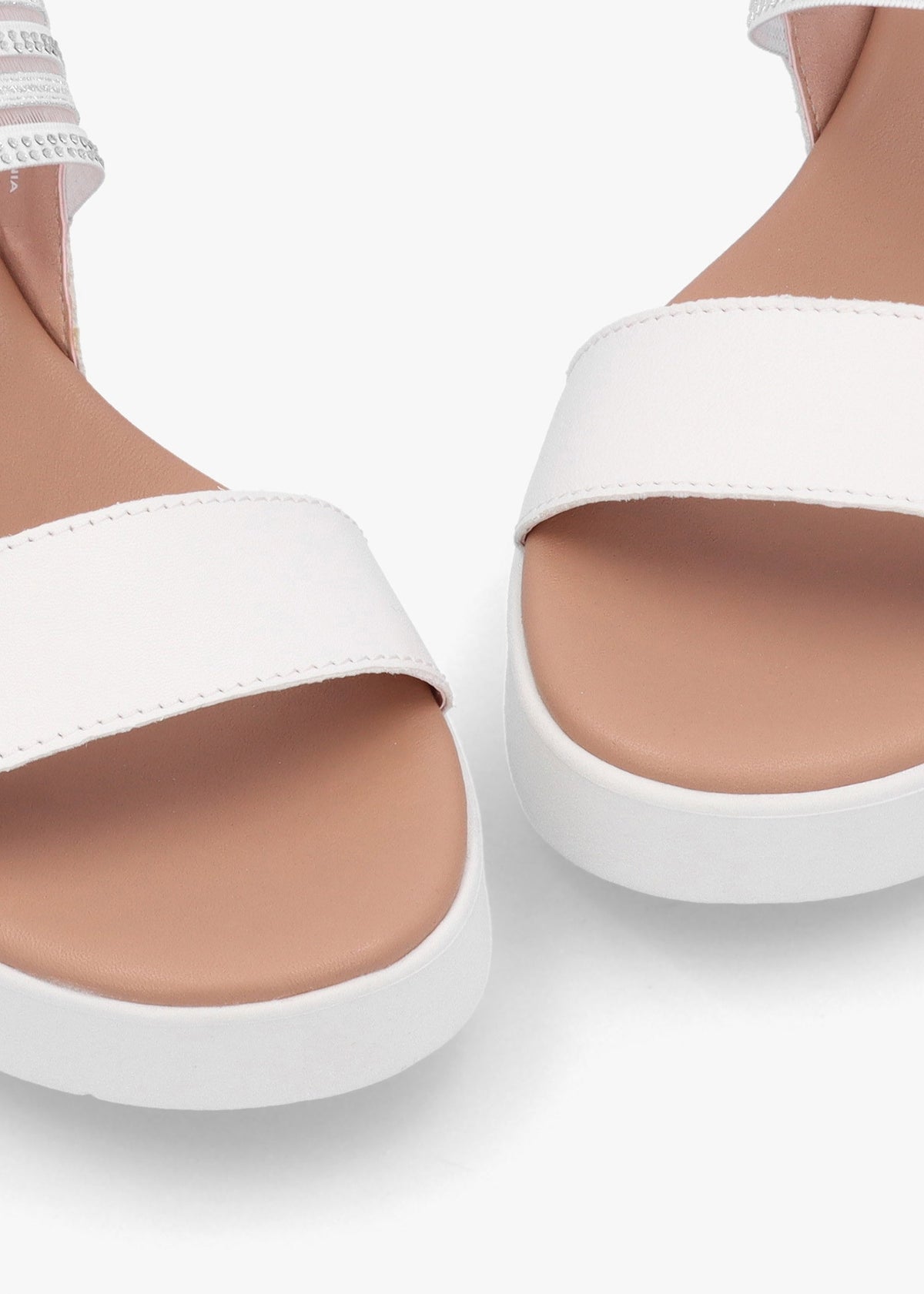 Lozette White Leather Low Wedge Sandals