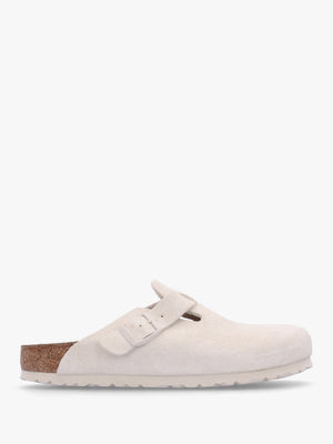 Boston Antique White Suede Leather Clogs