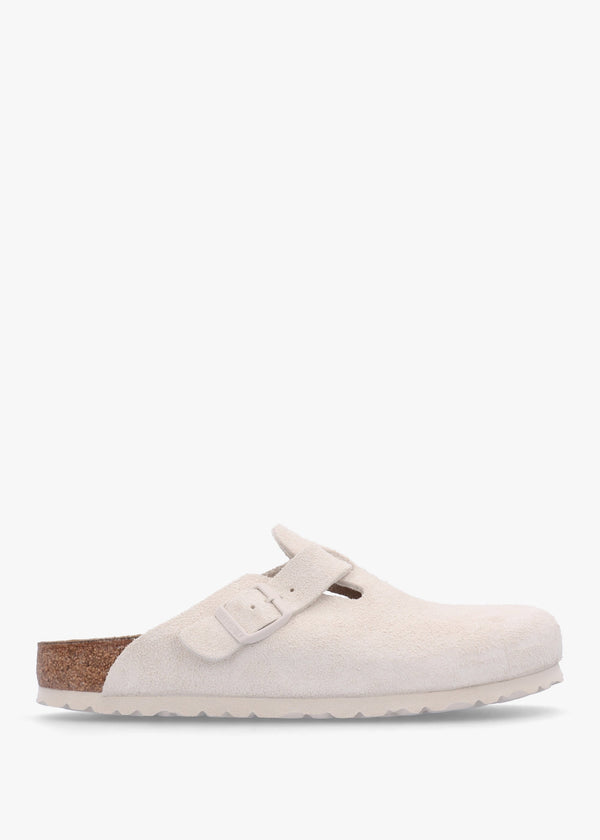 Boston Antique White Suede Leather Clogs