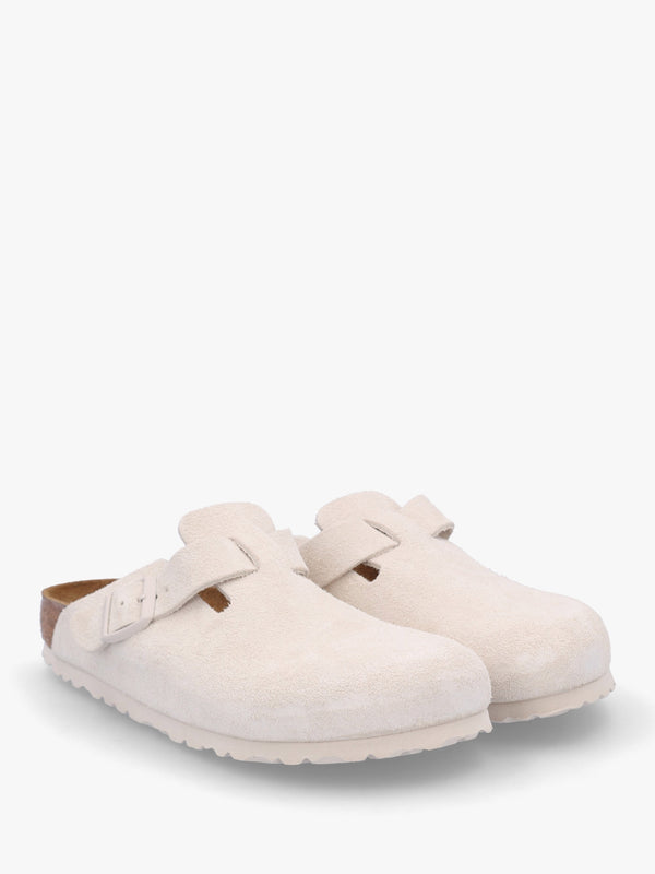 Boston Antique White Suede Leather Clogs