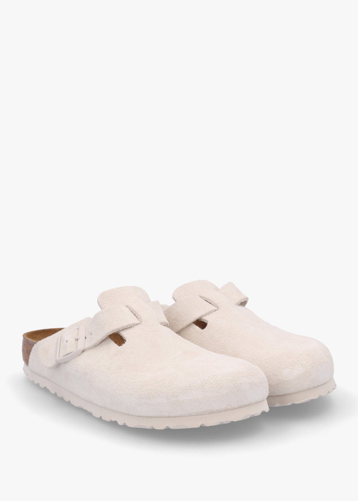 Boston Antique White Suede Leather Clogs