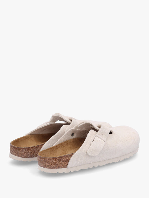 Boston Antique White Suede Leather Clogs
