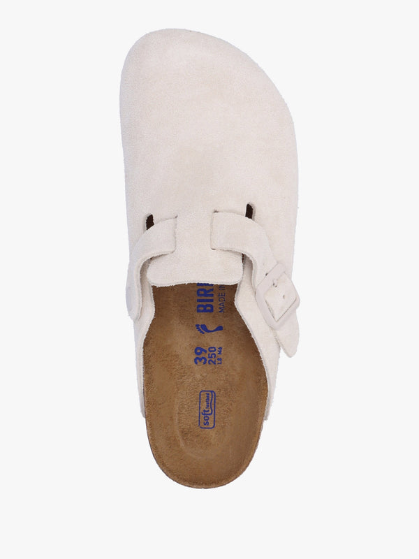 Boston Antique White Suede Leather Clogs