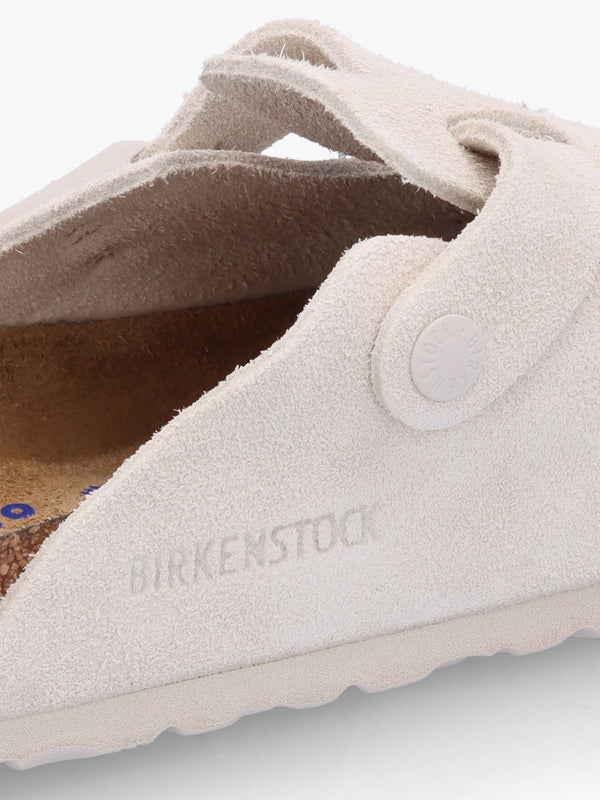 Boston Antique White Suede Leather Clogs