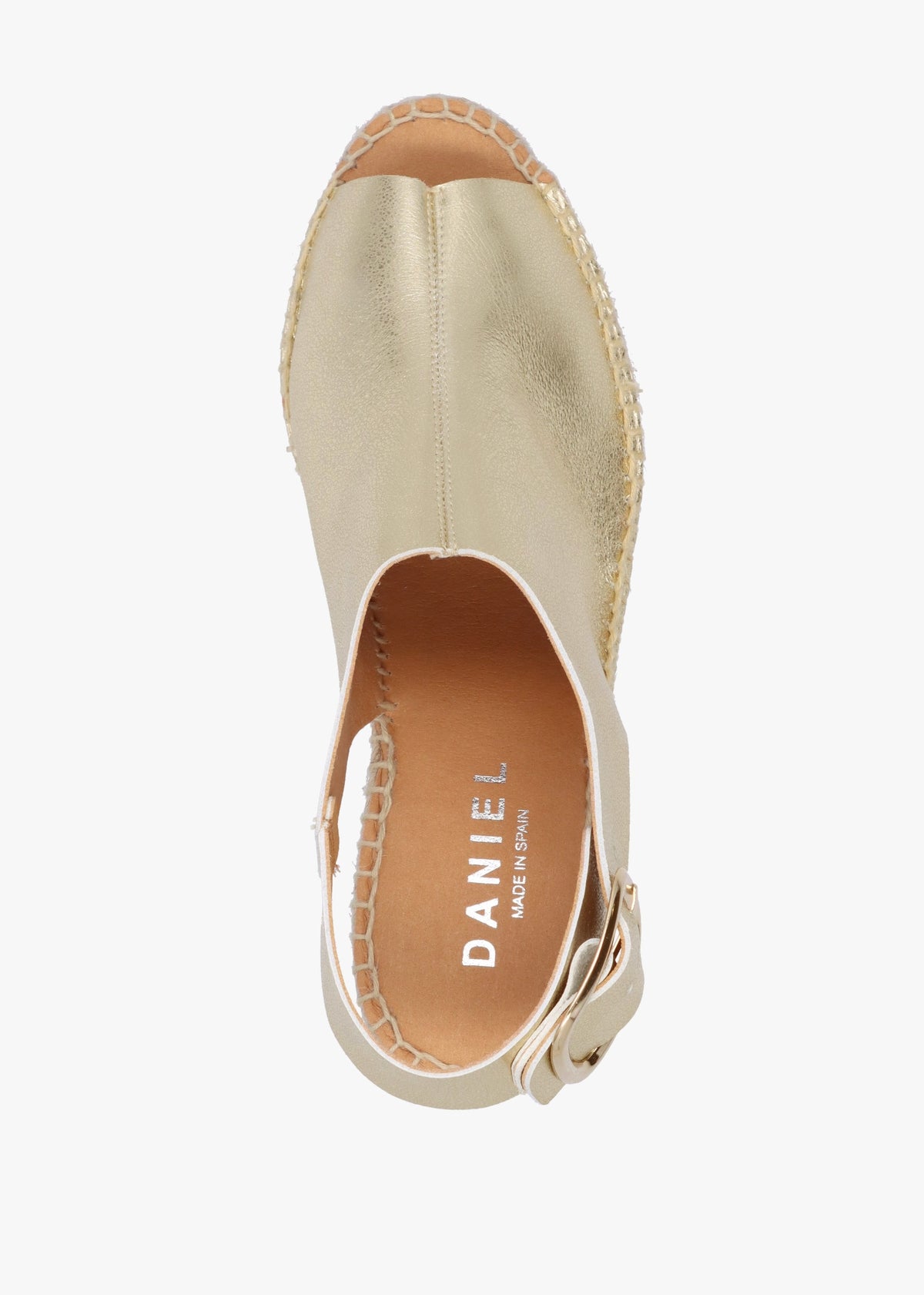 Kathie Gold Leather Peep Toe Sling Back Wedge Espadrilles