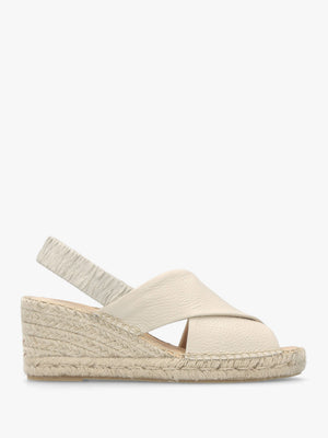 Jossy Cream Leather Cross Strap Sling Back Wedge Espadrilles
