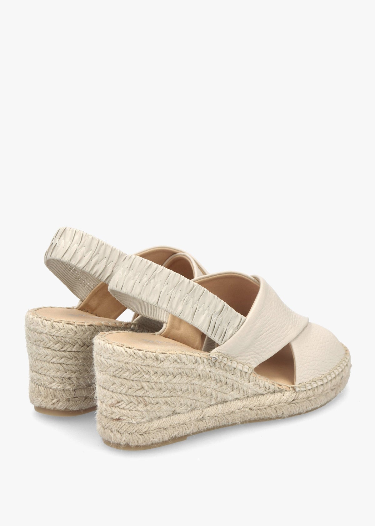 Jossy Cream Leather Cross Strap Sling Back Wedge Espadrilles