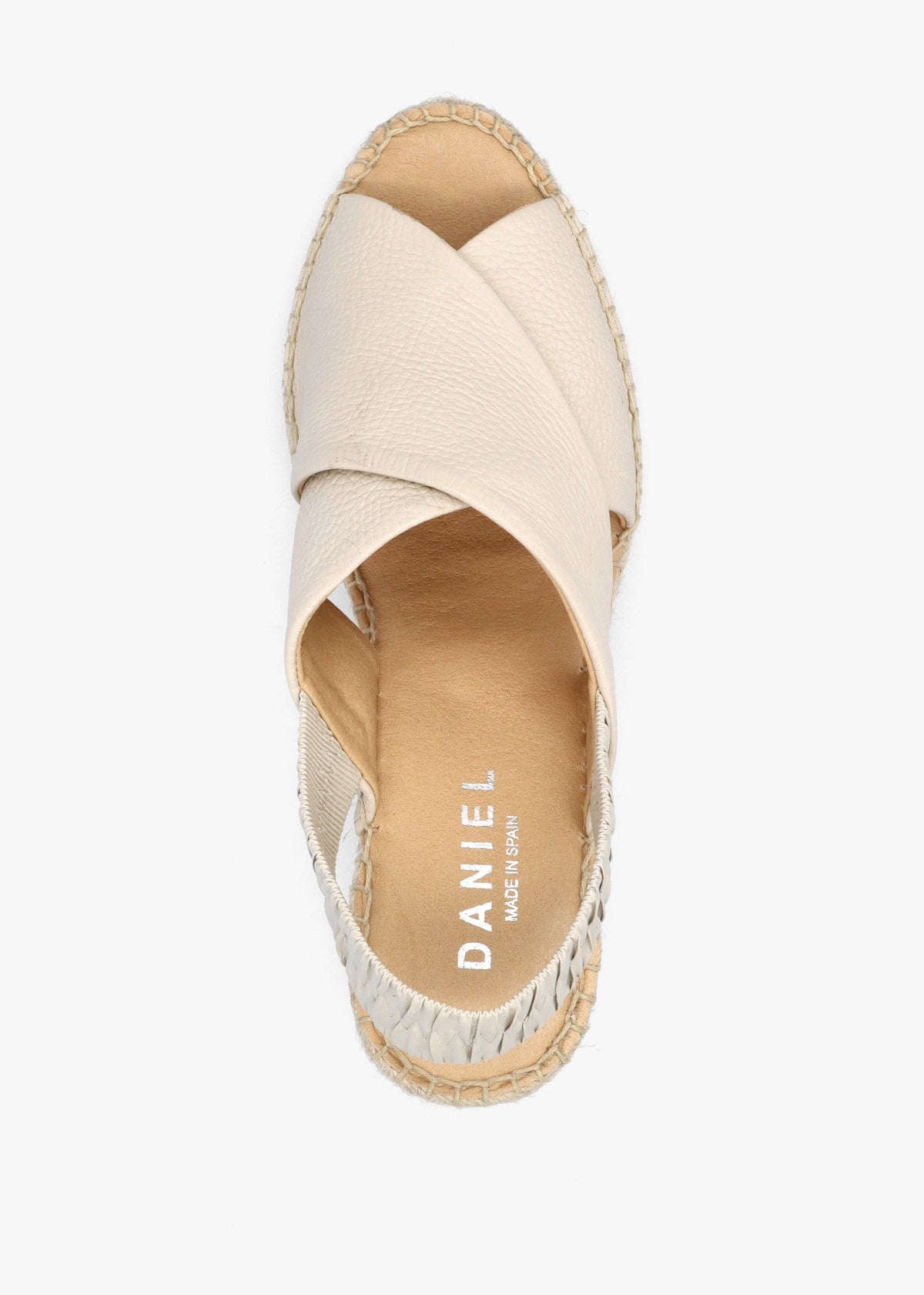 Jossy Cream Leather Cross Strap Sling Back Wedge Espadrilles