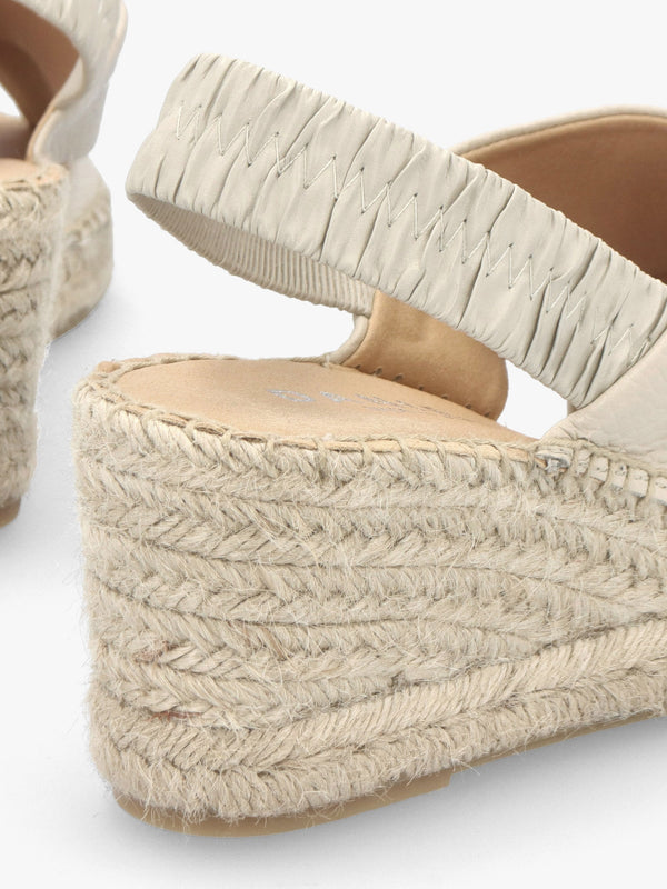 Jossy Cream Leather Cross Strap Sling Back Wedge Espadrilles