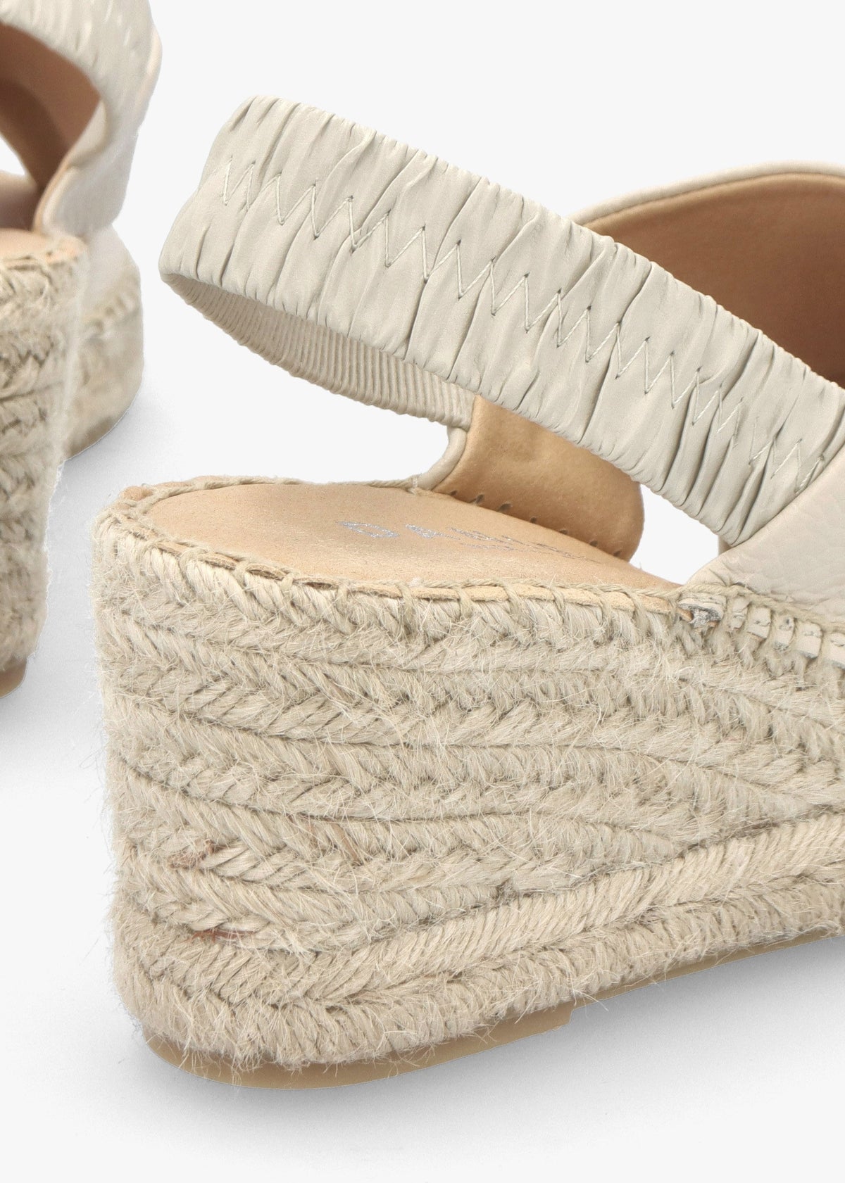 Jossy Cream Leather Cross Strap Sling Back Wedge Espadrilles