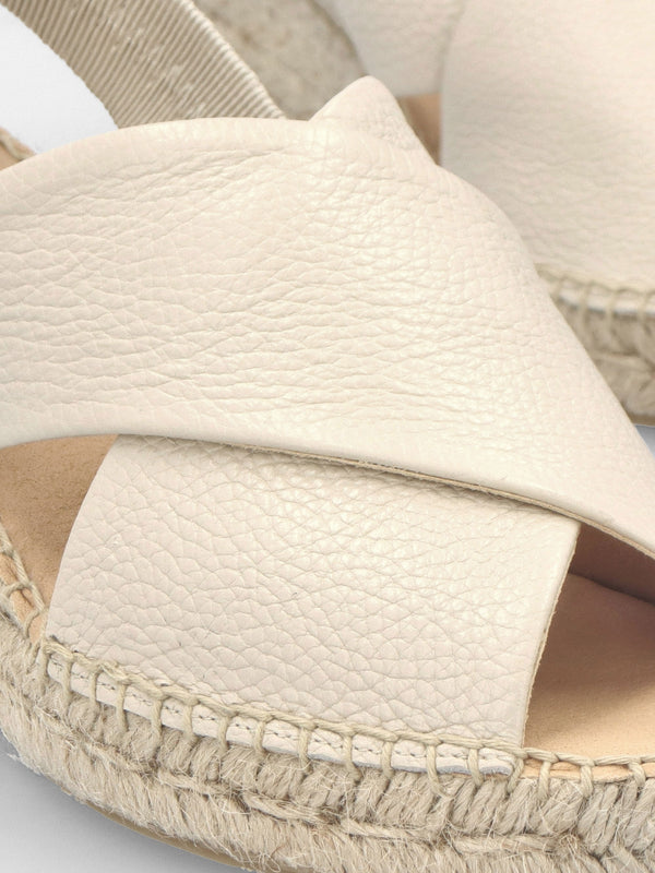Jossy Cream Leather Cross Strap Sling Back Wedge Espadrilles