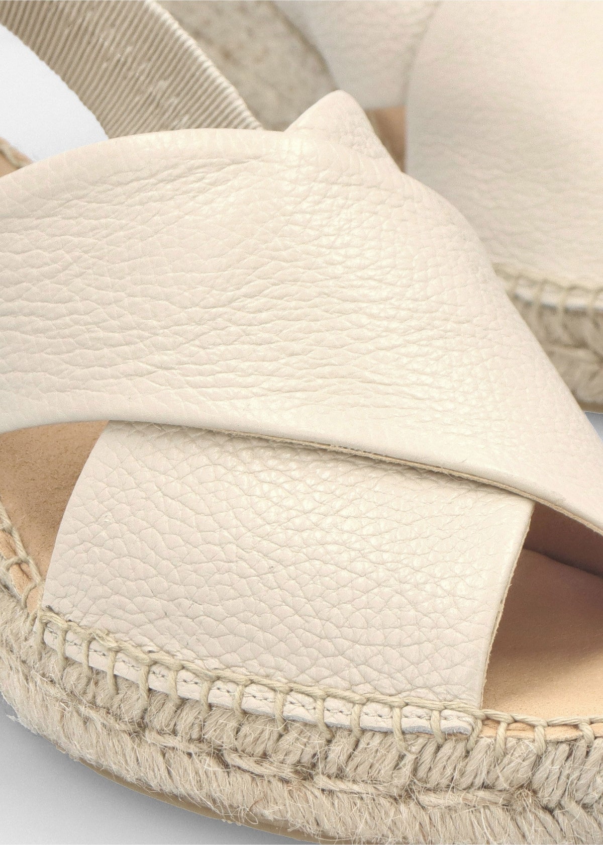 Jossy Cream Leather Cross Strap Sling Back Wedge Espadrilles