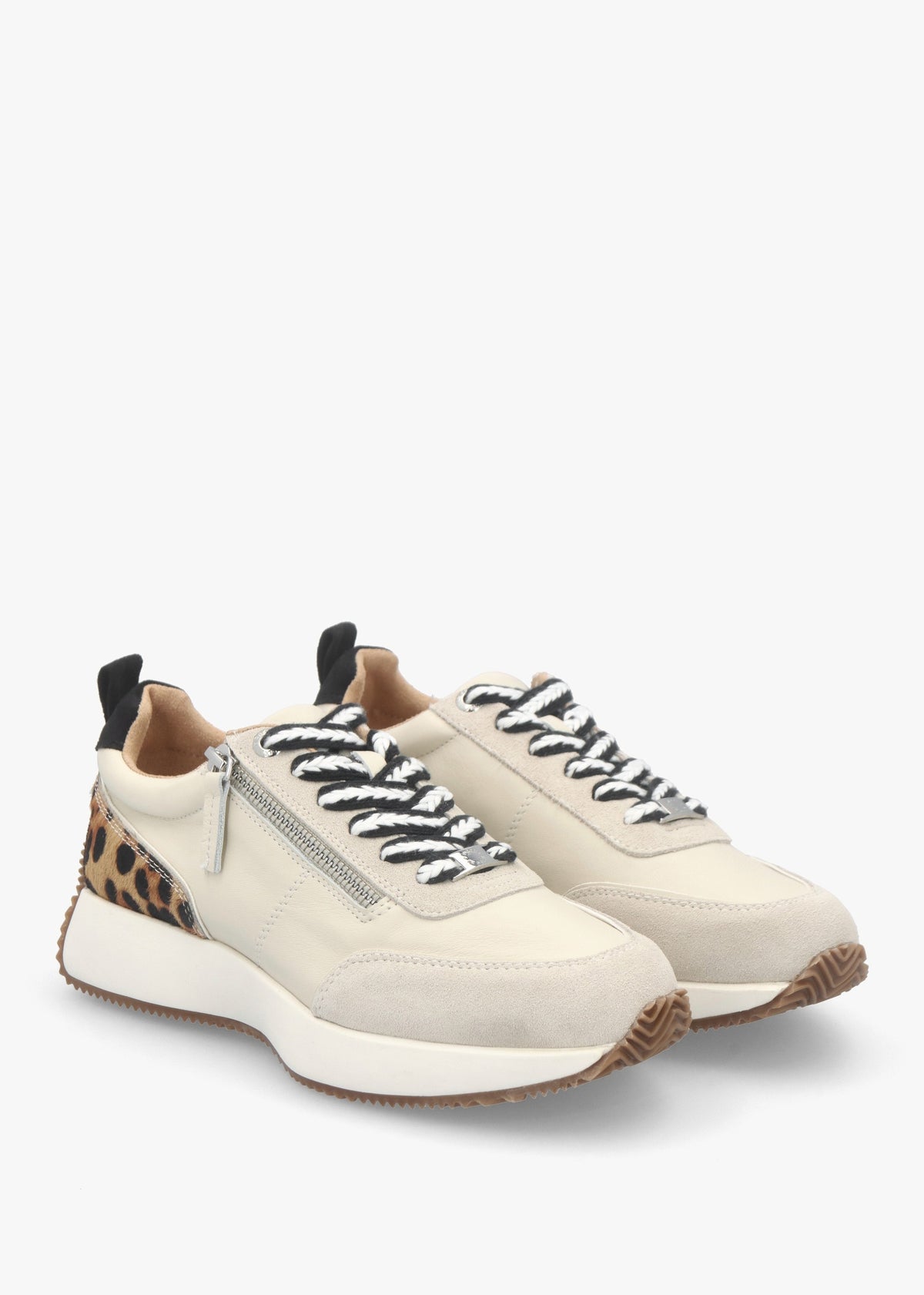 Delphinea White Leopard Pony Hair Leather & Suede Trainers