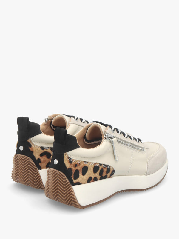 Delphinea White Leopard Pony Hair Leather & Suede Trainers