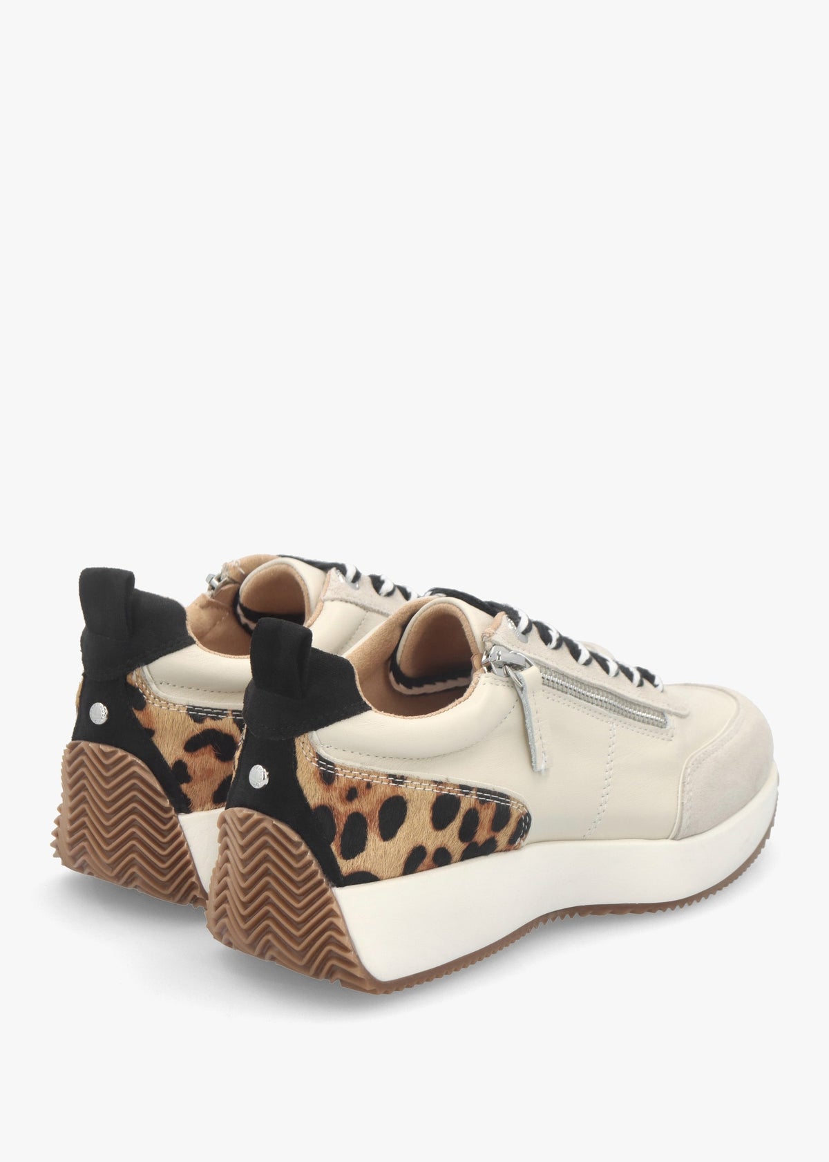 Delphinea White Leopard Pony Hair Leather & Suede Trainers