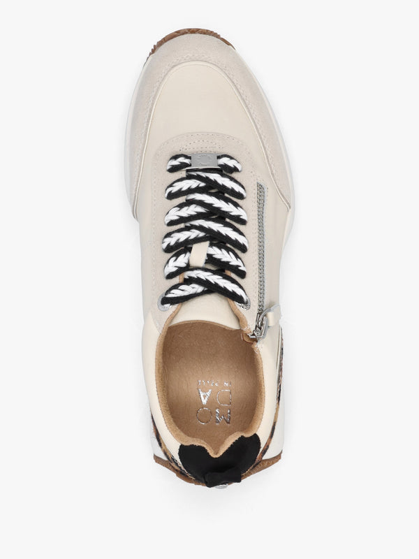 Delphinea White Leopard Pony Hair Leather & Suede Trainers