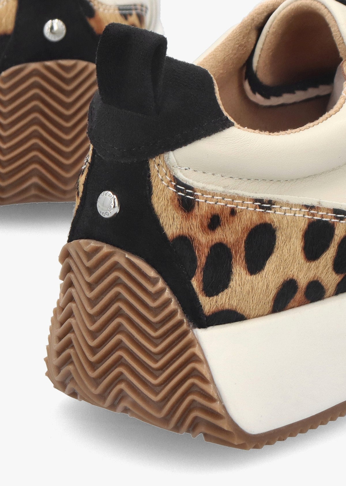 Delphinea White Leopard Pony Hair Leather & Suede Trainers