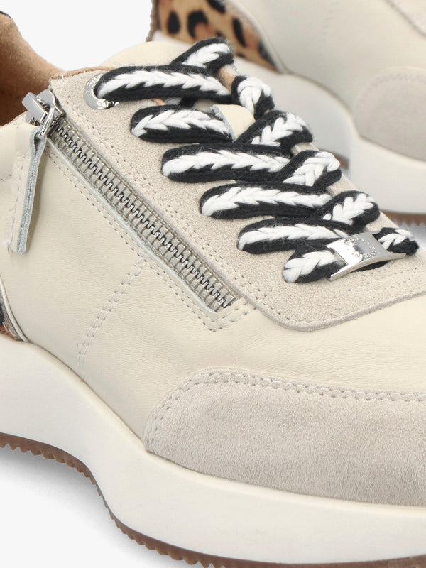 Delphinea White Leopard Pony Hair Leather & Suede Trainers